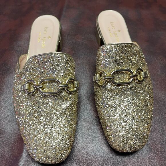 Kate Spade gold glitter Glendi mules, size 6‎ - Picture 1 of 12